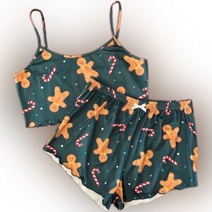 Gingerbread & Candy Canes PJ Cropped Tank & Shorts Set Size XL